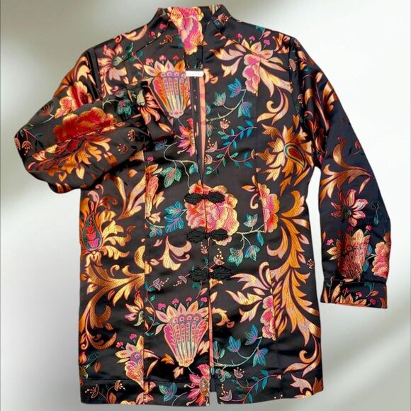 Soft Surroundings Embroidered Satin Asian Frog Clasp Blazer Jacket Womens XL - Picture 7 of 10